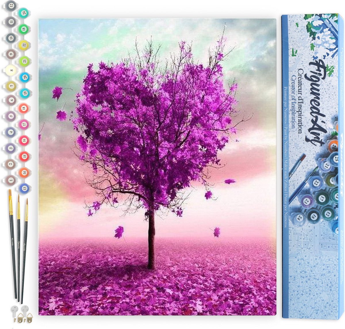 FiguredArt Schilderen op Nummer Volwassenen canvas Boom Hart - Handwerk acrylverf Kit DIY Compleet - 40x50cm zonder frame